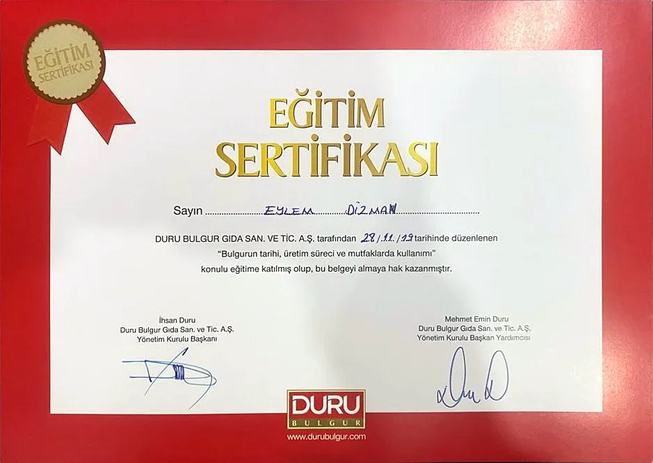 Bulgurun Tarihi, Üretim Süreci ve Mutfaklarda Kullanımı belgesi – Duru Bulgur Gıda San. ve Tic. A.Ş.