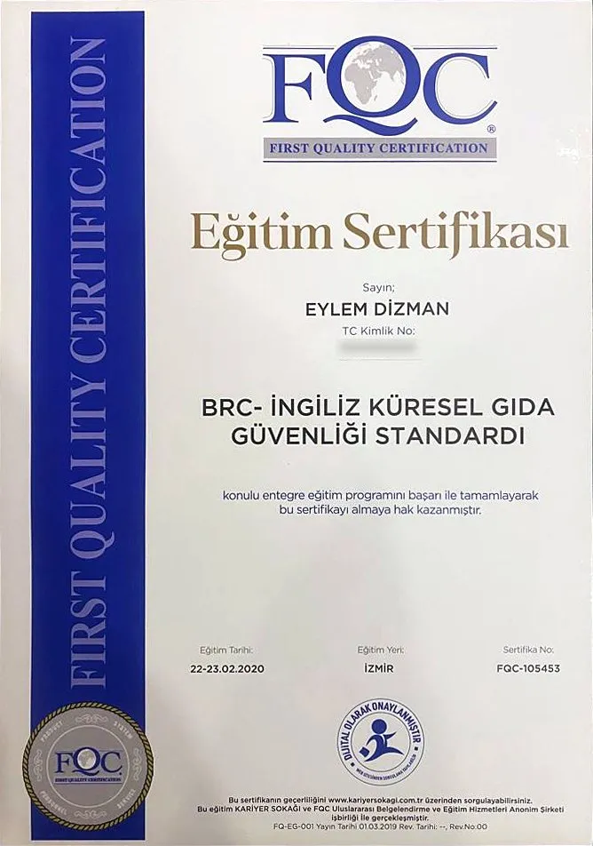 BRC – İngiliz Küresel Gıda Güvenliği Standardı belgesi – FQC First Quality Certification · Kariyer Sokağı