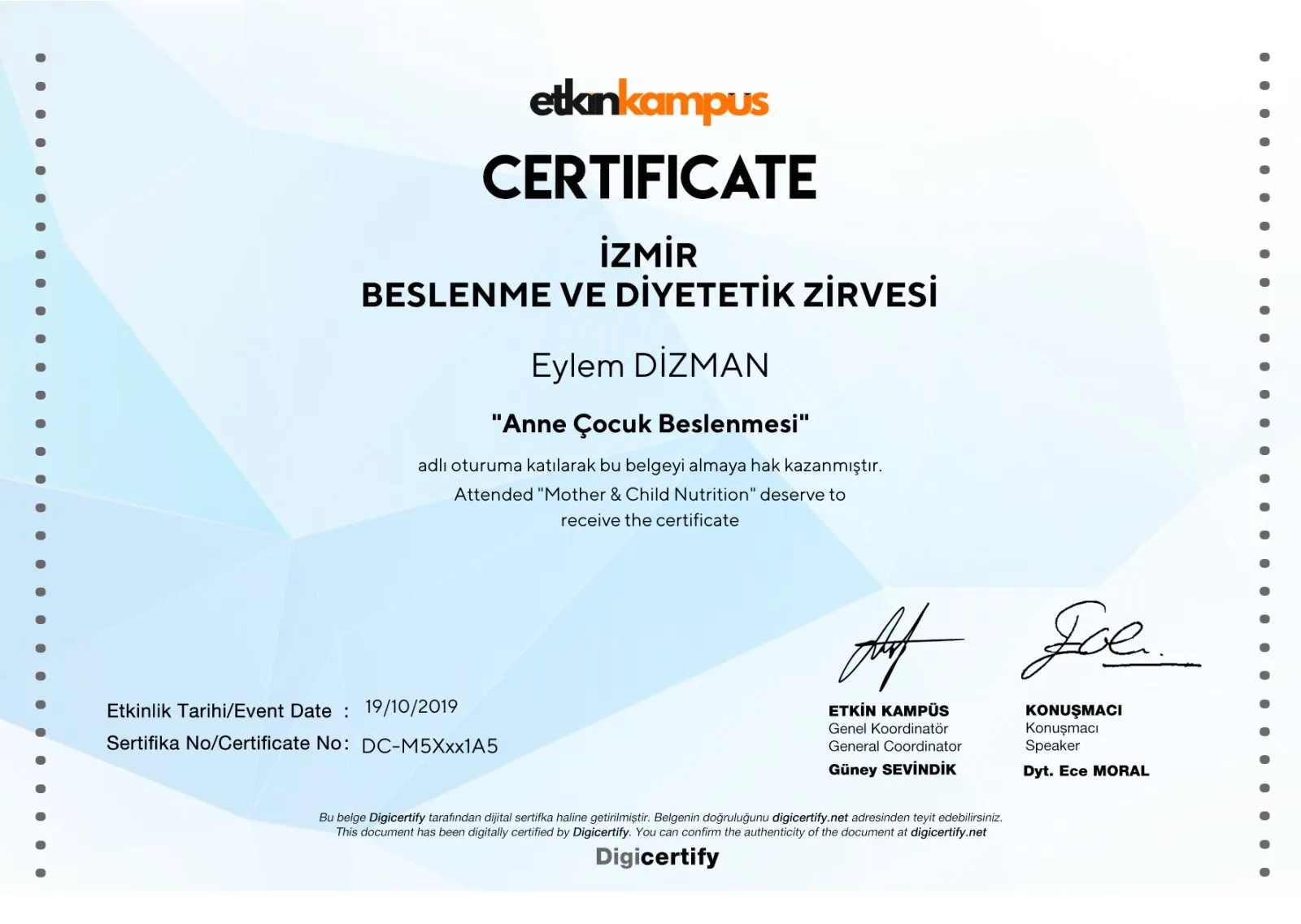 Anne Çocuk Beslenmesi belgesi – Etkin Kampüs