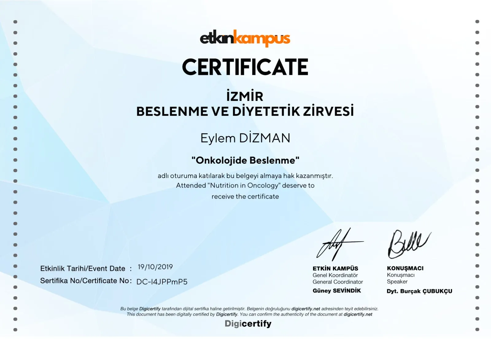Onkolojide Beslenme belgesi – Etkin Kampüs