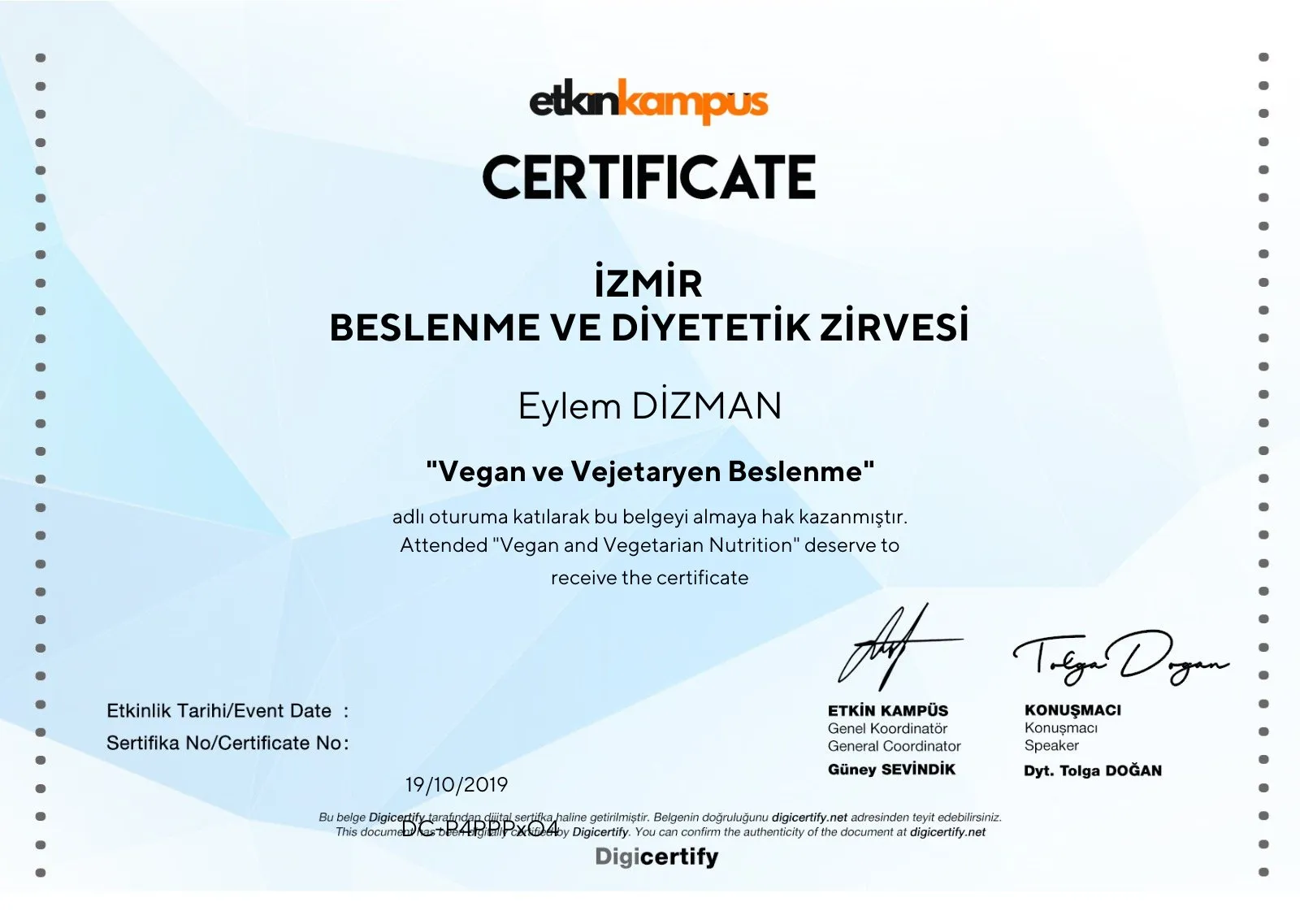 Vegan ve Vejetaryen Beslenme belgesi – Etkin Kampüs