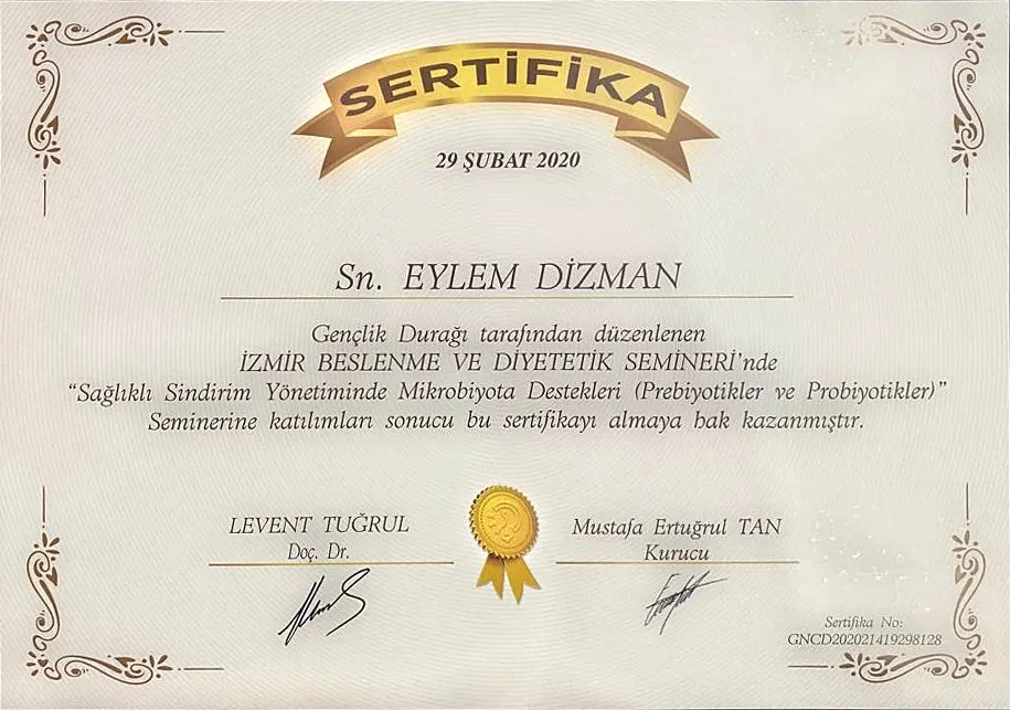 Sağlıklı Sindirim Yönetiminde Mikrobiyota Destekleri (Prebiyotikler ve Probiyotikler) belgesi – Gençlik Durağı