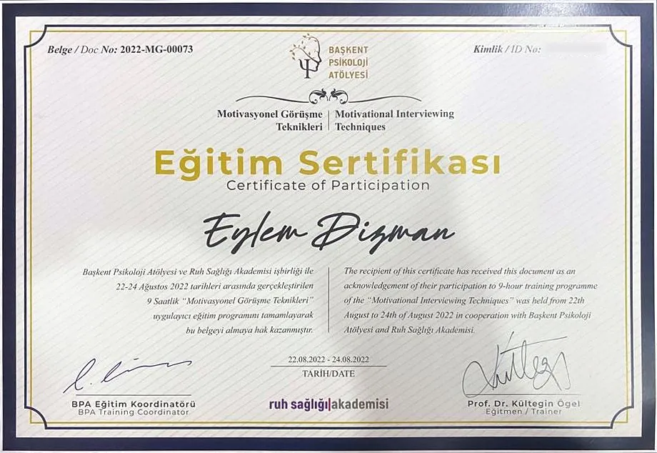 Motivasyonel Görüşme Teknikleri belgesi – Başkent Psikoloji Atölyesi · Ruh Sağlığı Akademisi